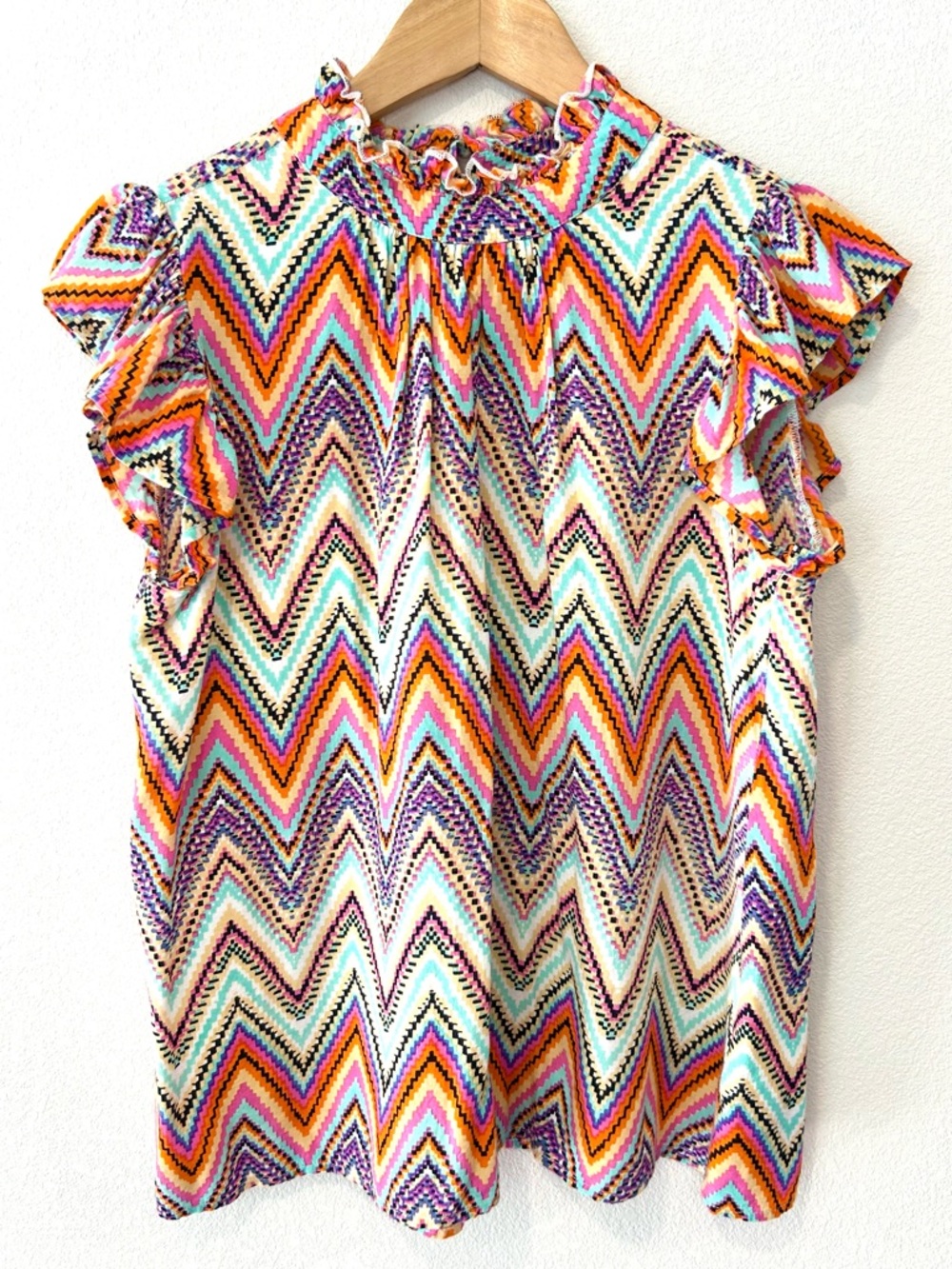 THML Aztec Tribal Print Flutter Sleeve Blouse Cottagecore Romantic Boho Size S